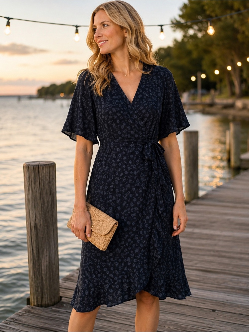 Chelsea28 Navy Floral Wrap Midi Dress. Nordstrom.